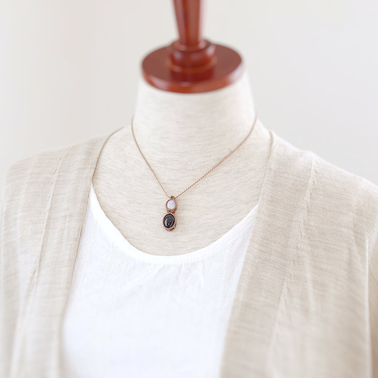 一点物】レインボームーンストーン＋ブラックラブラドライト連結