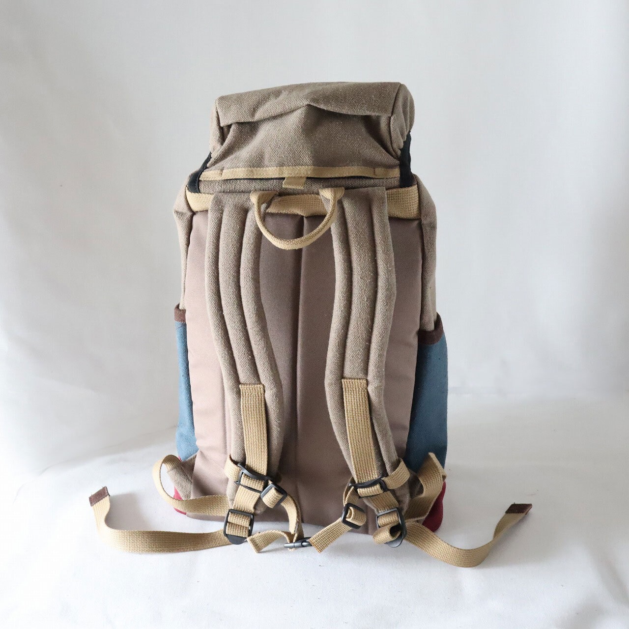 【Deadstock Item】バックパック / Top-flap Draw Backpack / アッシュグレー&ネイビー×バーガンディ・ボトム