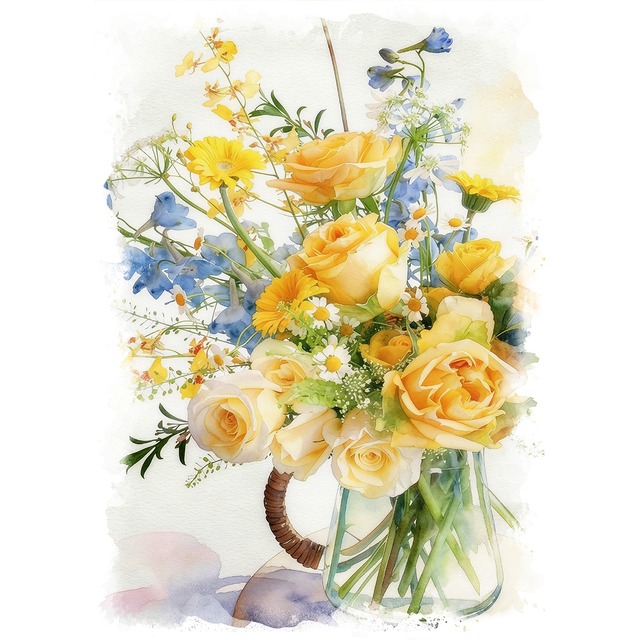 絵画 花(フラワー) 花瓶の花 インテリアアート額付き 水彩画・油絵調 WAT0762