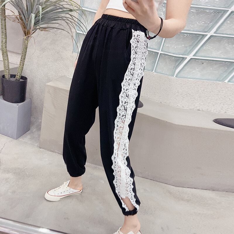 パンツ ストレッチウェストレースカジュアル薄手ルーズスプリング エラスティック 伸縮 大きめサイズ 春物 ミックスインファッション30204799059