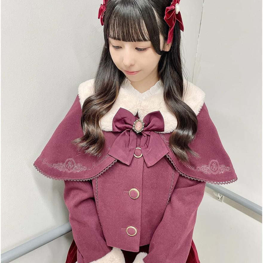 ロリィタ クラロリ ケープ付 ロングコート 刺繍 ファー 襟 刺繍