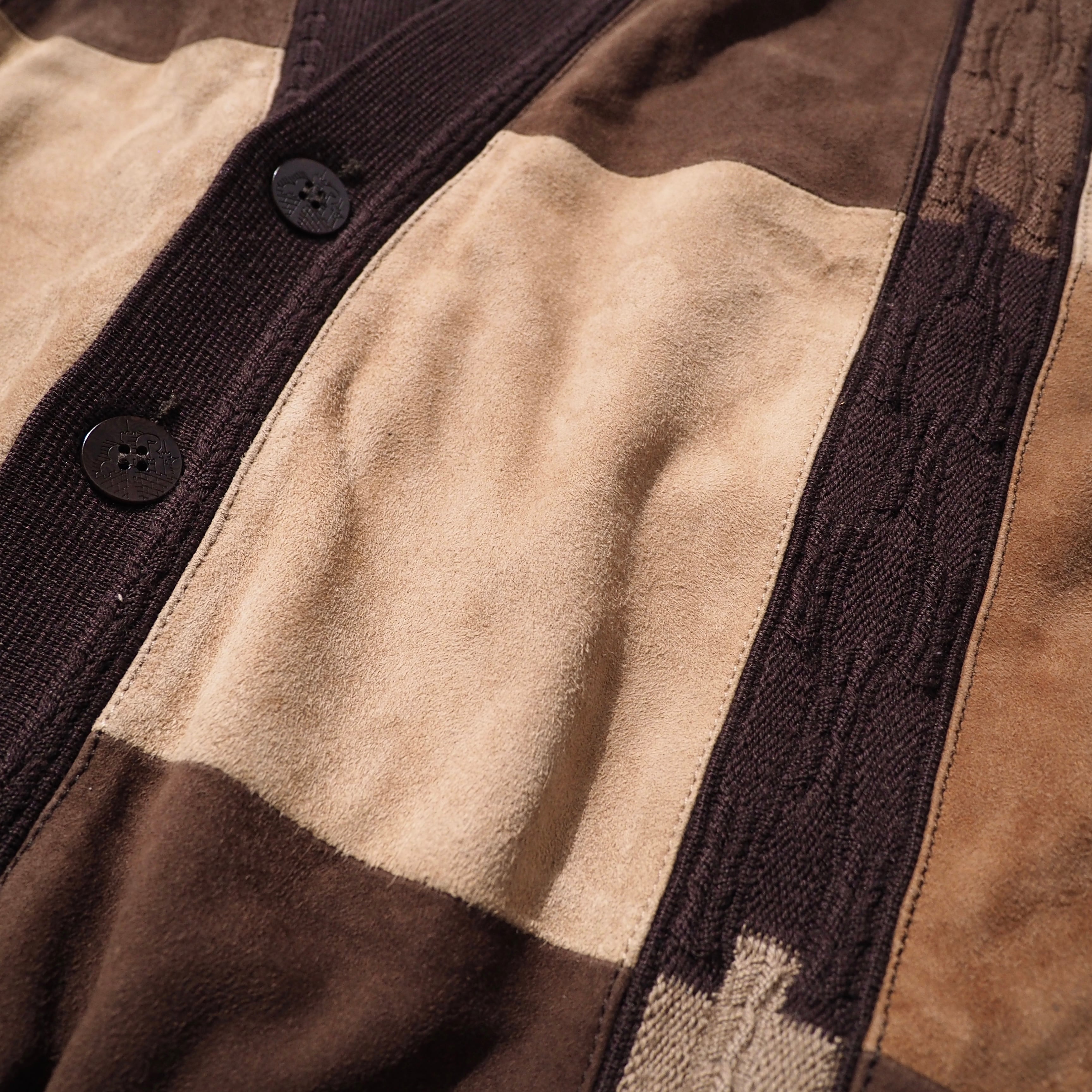 1990s ” Torras ” Special suede leather Panel combinations vintage loose Cardigan (made in Spain)