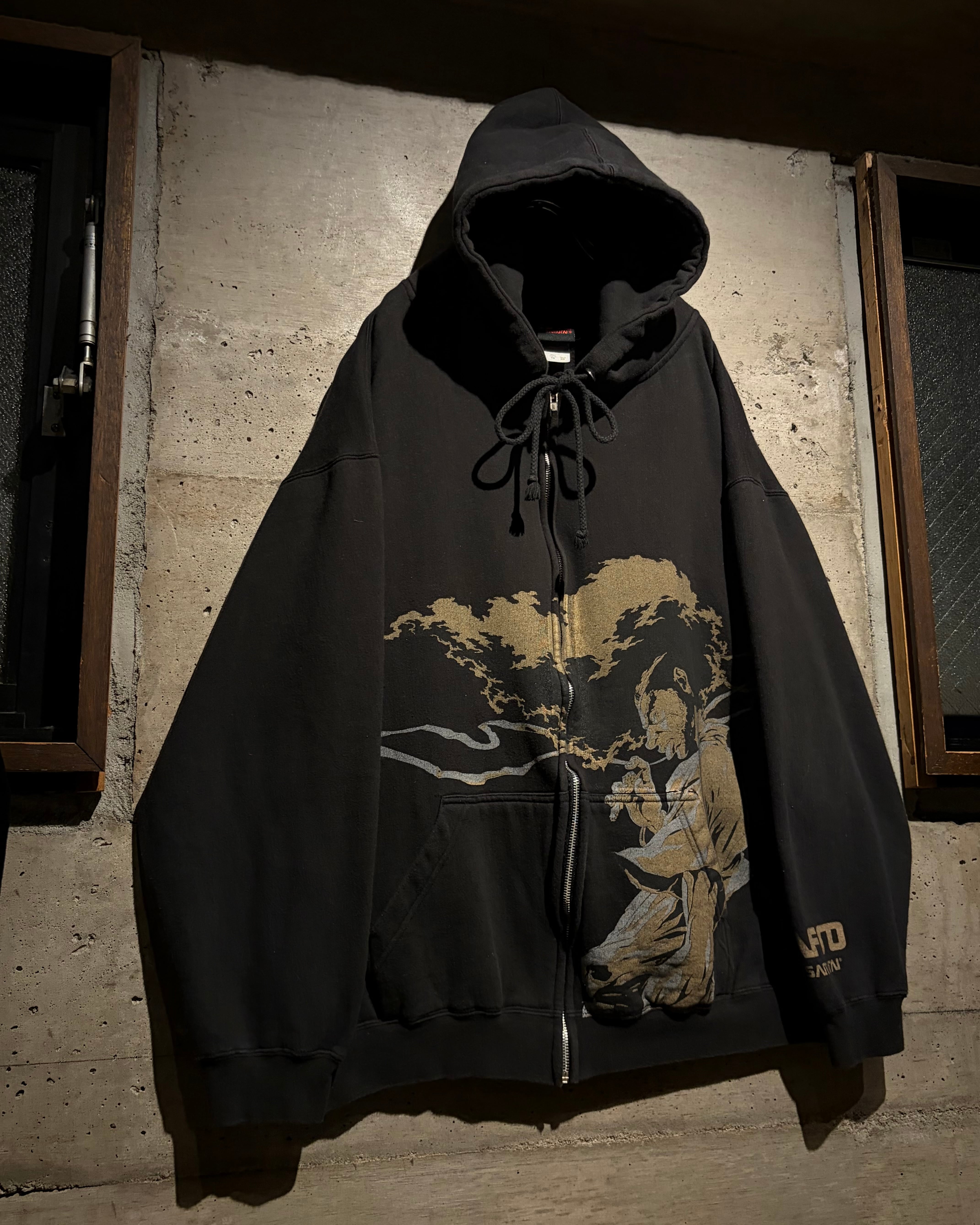 Caka】00's “AFRO SAMURAI” Graphic Print Loose Zip Up Hoodie | Caka