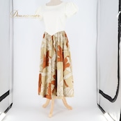 フラダンス 衣装 ワンピース ドレス Hula&Tahiti ホワイト系 パフスリーブ きれい 上品 華やか 鮮やか 明るい かわいい 白 茶 ベージュ ハワイアン アロハ ハワイアンプリント フラ ダンス レッスン 練習 おしゃれ ナチュラル パーティー