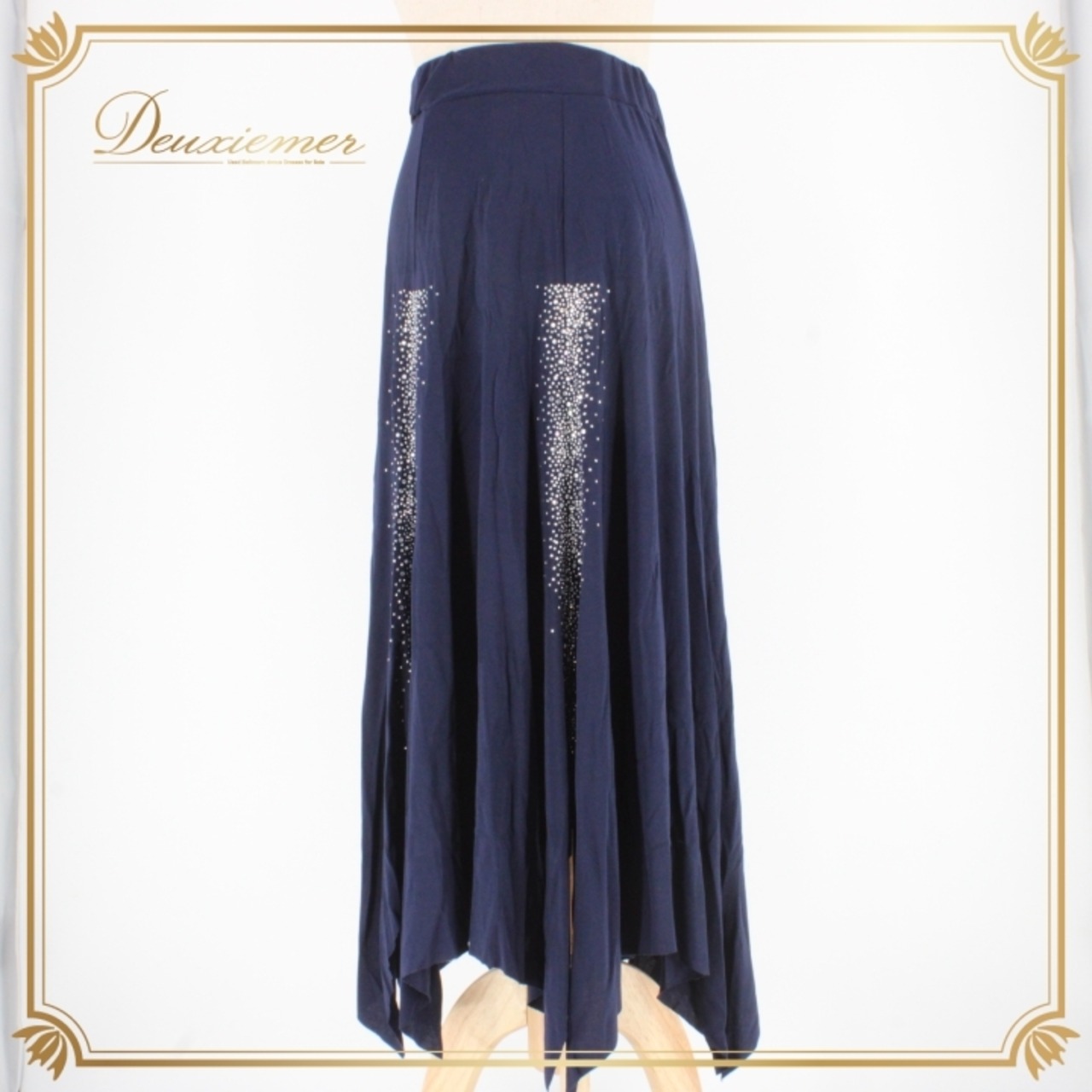 社交ダンス 衣装 スタンダード スカート レッスンウェア レディース 紺 ネイビー系 ラインストーン シンプル Leirena レイリーナ 上品 ダンスウェア スカート 大人用 女性用 フォーマルウェア おしゃれ 伸縮性 逸品 ポリエステル プロフェッショナル ストレッチ 講師用 エレガント 特別イベント ダンスレッスン 舞台用 体型カバー