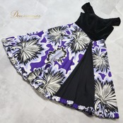 フラダンス 衣装 ALOHA STANDARDS アロハスタンダード ワンピース ドレス ブラック系 日本製 フリル ベロア 異素材 かわいい 華やか 鮮やか 黒 紫 白 ハワイアン アロハ ハワイアンプリント ダンス レッスン 練習 パープル系 ホワイト系