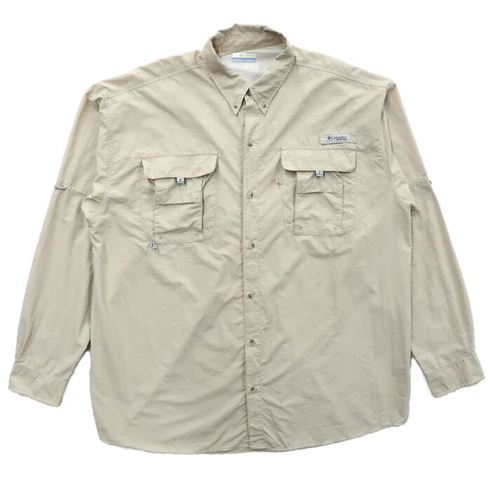 古着 COLUMBIA PFG コロンビア フィッシングシャツ 長袖 ベージュ ...