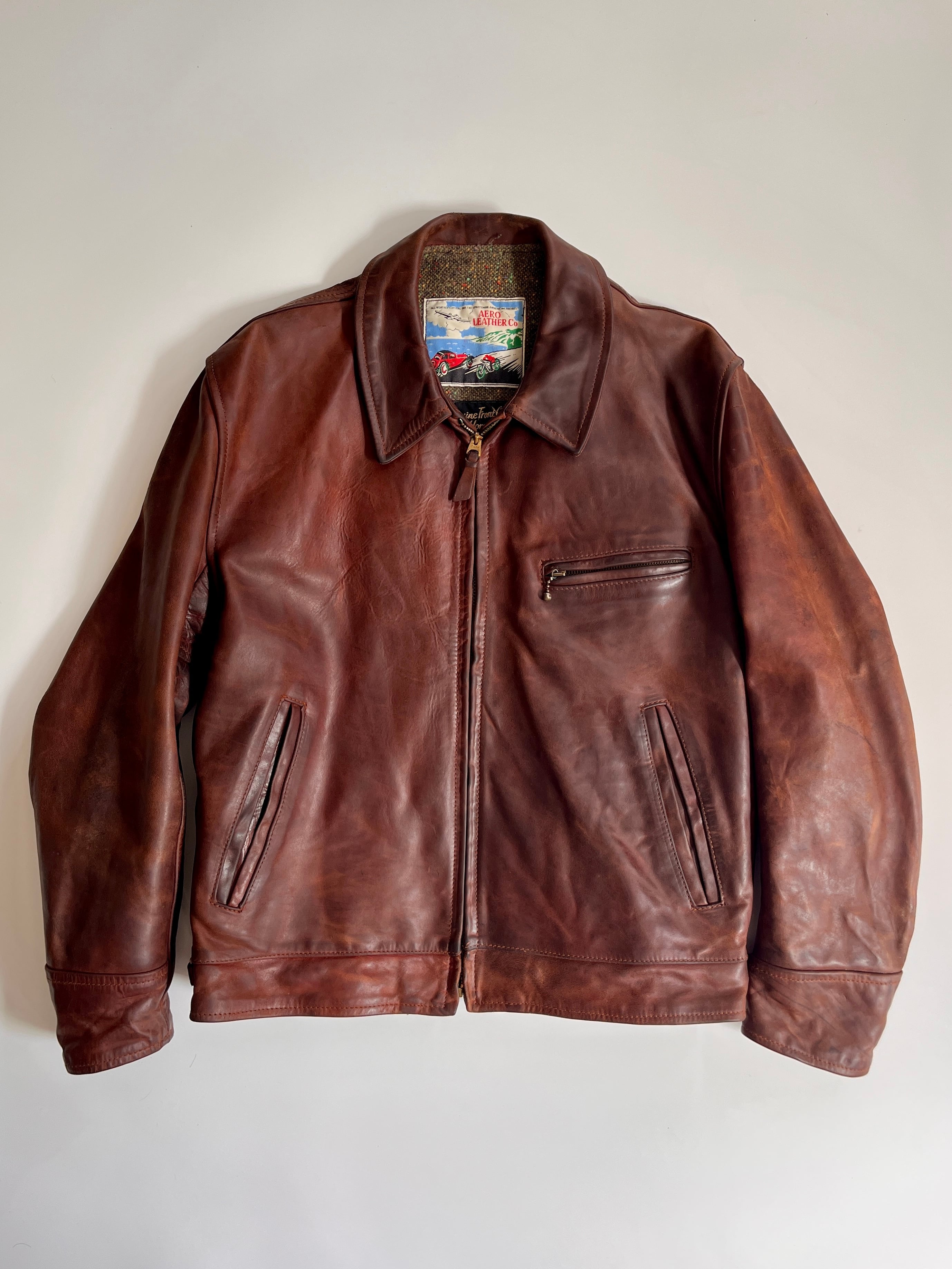 Aero Leather エアロレザー Highwayman ハイウェイマン 馬革 ホースハイド クロムエクセル ジップアップ ライダース ダークブラウン 42 メンズ 英国製 古着 ヴィンテージ