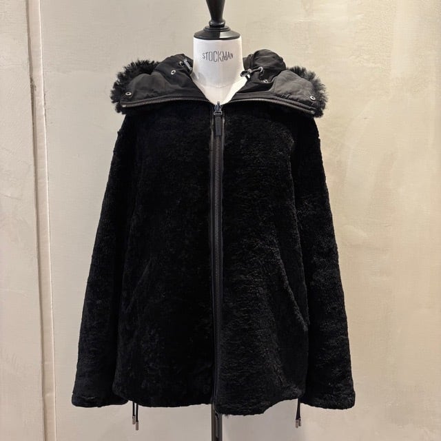 YVES SALOMON HOODED MOUTON REVERSIBLE JK BLACK/BLACK