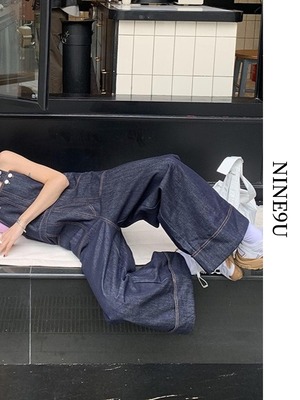 denim wide-pants casual overall【NINE6938】
