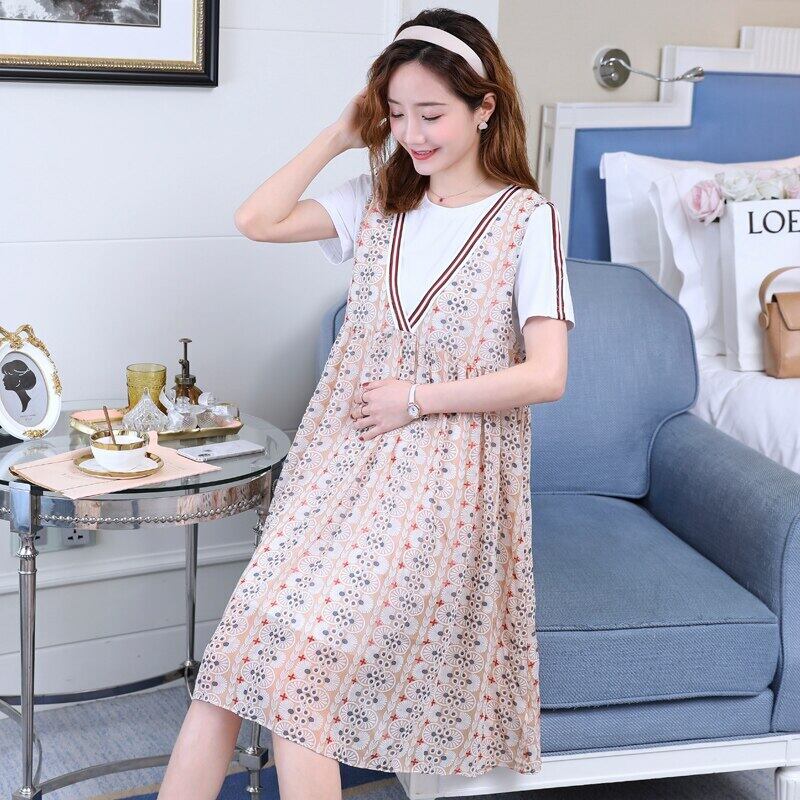 【新作】【送料無料】 マタニティ服Vネックシフォン妊娠中のドレス2個の服妊娠中の女性ミッドロング妊娠中の女性のスーツ AL expec394334004994