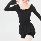 【即納】フリルトリミング レオタード ブルームパンツセット ブラック (M) L1376