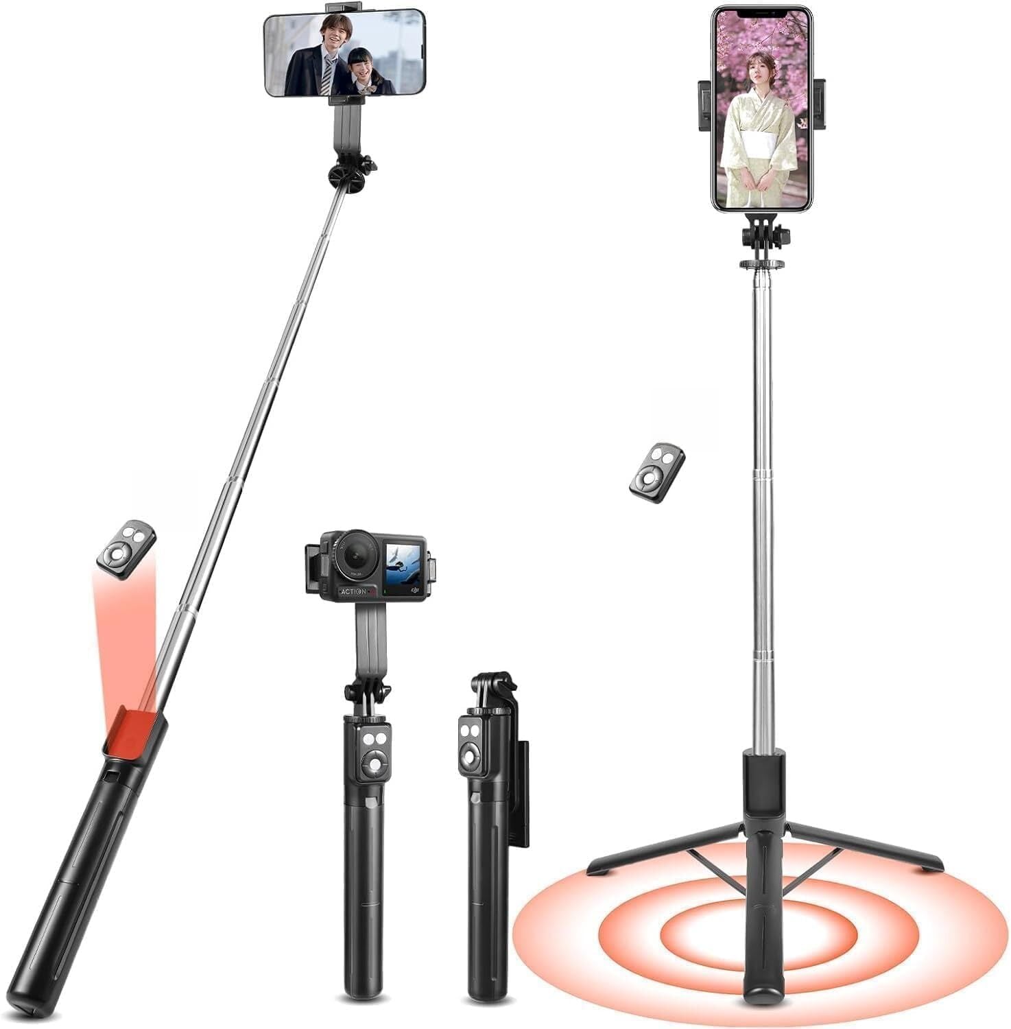 自撮り棒 VIdobole【軽量＆安定の三脚付きセルカ棒】スマホスタンド