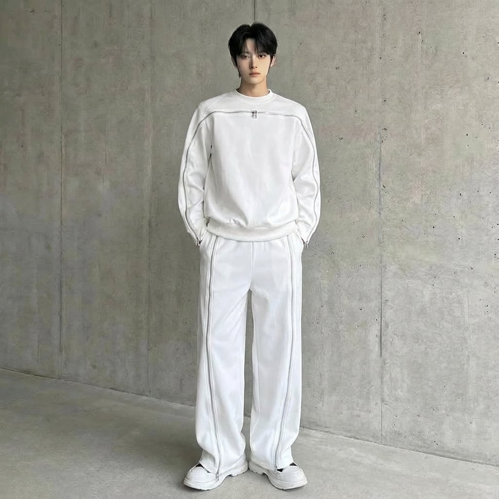 デザインジッパー ストリートスウェットセットアップ 2カラー D11132