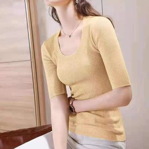 Uネックリブトップス AJ22038-G02