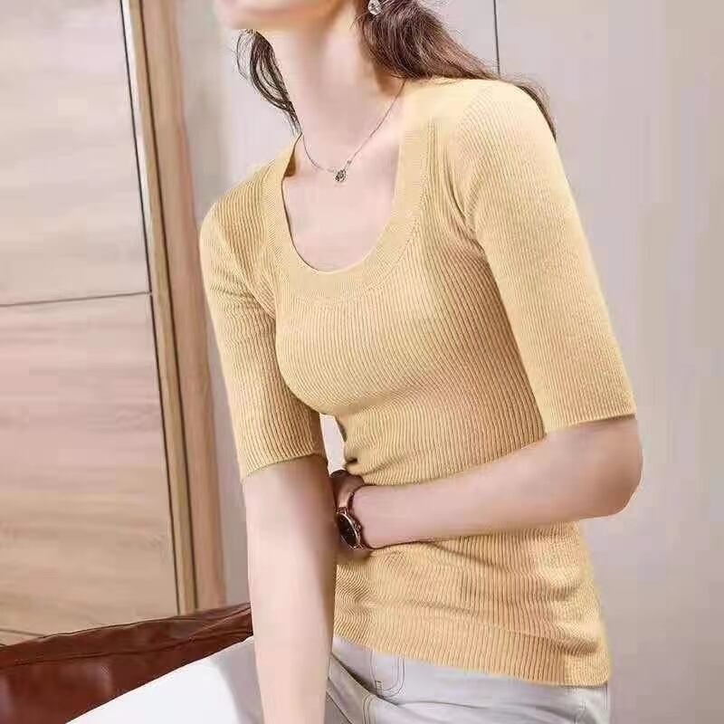 Uネックリブトップス AJ22038-G02