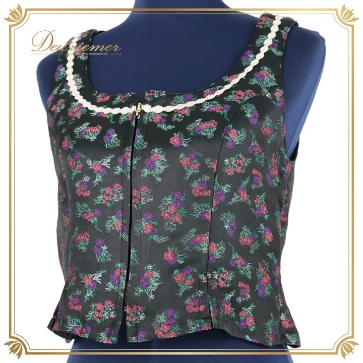 フォークダンス 衣装 ベスト ブラック系 ロミマザー 花柄 黒 華やか