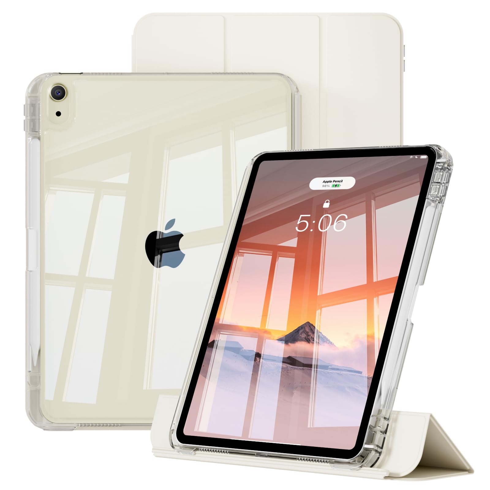 zoyu 対応iPad Air 11インチ ケース M4/M3/M2、Air 10.9インチ 第5/4世代 ペン差し、ホワイト