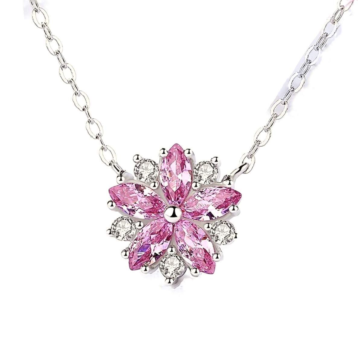 【努力特価】ALOHAMONI (アロハモニ) 桜 モチーフ ネックレス キュービックジルコニア CZ シルバー925 チェーン さくら SAKURA ペンダント ピンク キラキラ 小ぶり 華奢 かわいい 長さ40cm