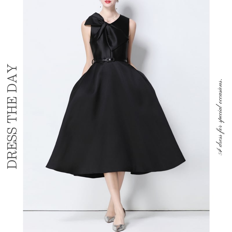 ビッグリボンノースリーブドレス4色展開 D0043