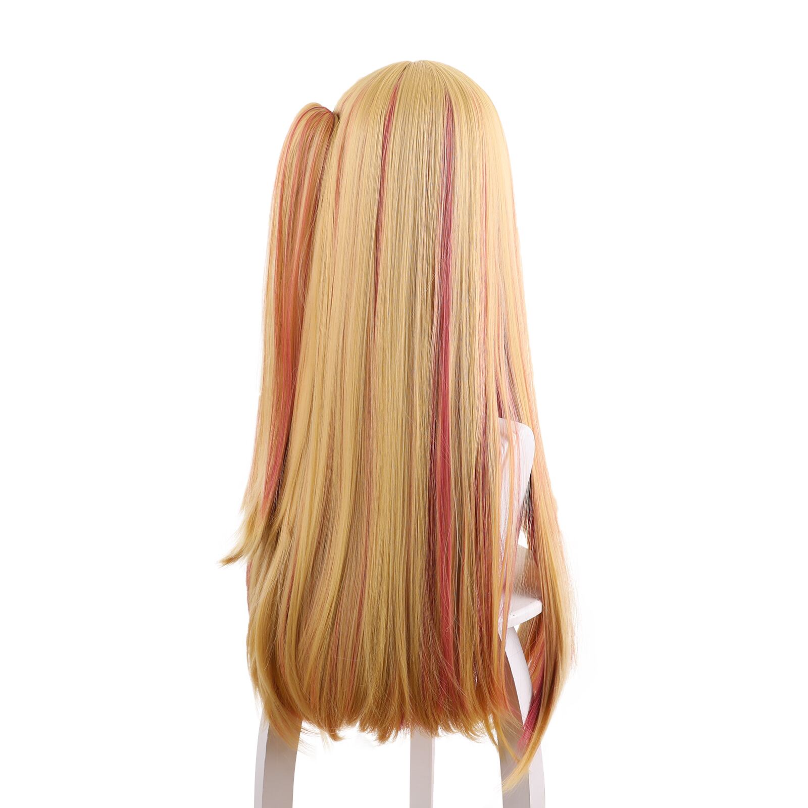 〈新品〉カラーメッシュ フルウィッグ ゴールド インナーカラー 耐熱 発表会衣装 コスプレ耐熱ウィッグ ライトゴールド ピンクメッシュ インナーカラー