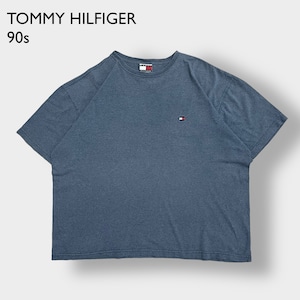 【Tommy Hilfiger】90s USA素材 旧タグ フラッグタグ ワンポイント 刺繍ロゴ Tシャツ XL ワイドサイズ トミーヒルフィガー US古着