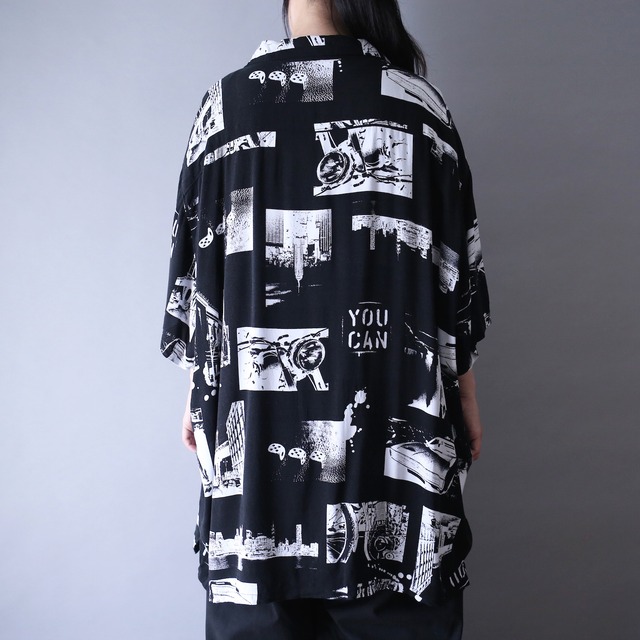 "black×white" photo graphic pattern XXXL over silhouette h/s shirt