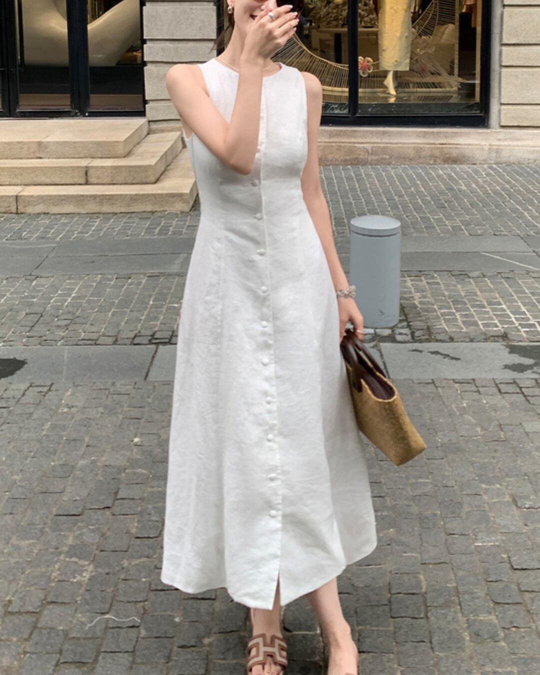 フロントボタンフレアワンピース S25573