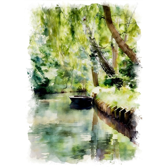 絵画 風景画 ドイツ シュプレーヴァルト インテリアアート額付き 水彩画・油絵風 WAT1163