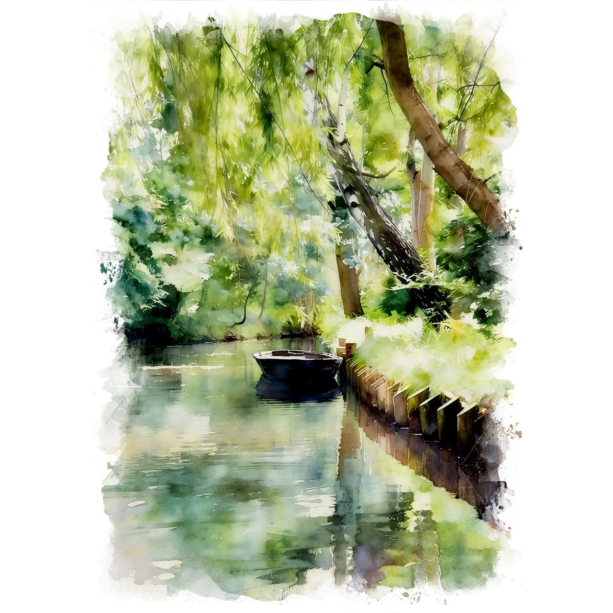 絵画 風景画 ドイツ シュプレーヴァルト インテリアアート額付き 水彩画・油絵風 WAT1163