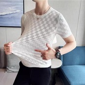 ice silk plaid T-shirt 00132