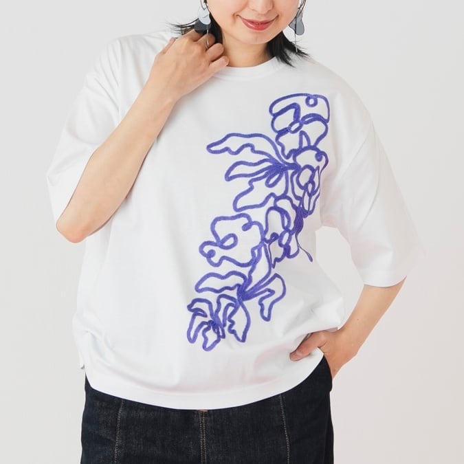 seventen by miho kawahito ボーダーコード刺繍Tシャツ seventen by miho kawahito ボーダーコード刺繍Tシャツ tシャツ ロゴ