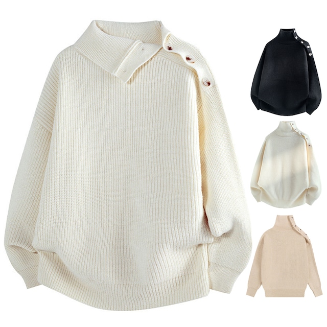 ♥首元と肩先の、絶妙な演出!【WSシリーズ】★セーター★ ユニセックス 3color ニットトップス スタンドネック