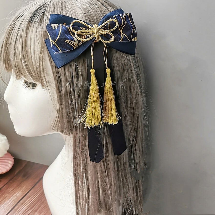 タッセル付和柄リボン|卒業式・成人式・和ロリに最適な華やか髪飾り