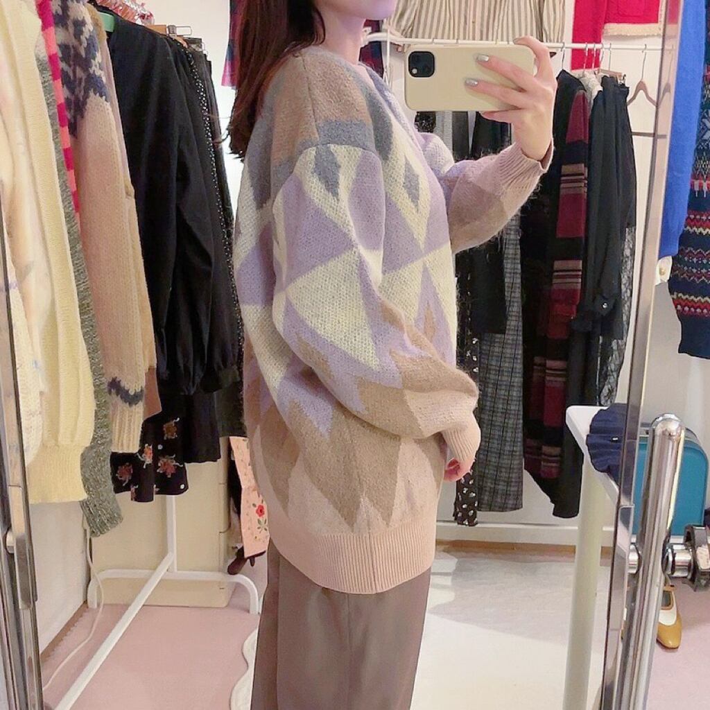 pastel argyle big knit sweater