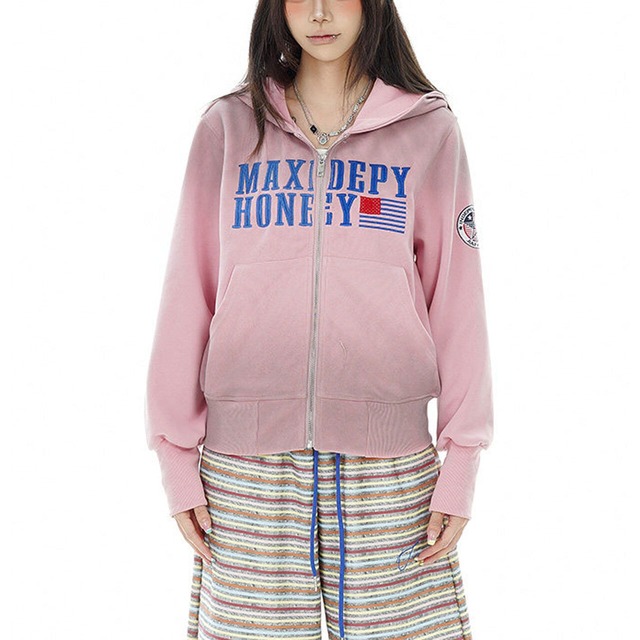レトロカレッジロゴフラッグジップパーカー 2col   R02729
