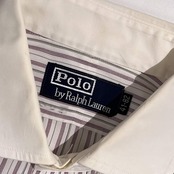 90s 00s Polo by Ralph Lauren ポロ ラルフローレン ストライプ 長袖 クレリックシャツ ワイシャツ サイズ 41-82 /ホワイト×ボルドー系 メンズ ビンテージ