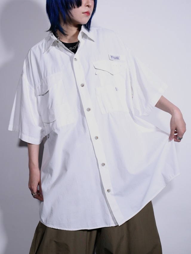"Columbia" PFG oversize white s/s shirt