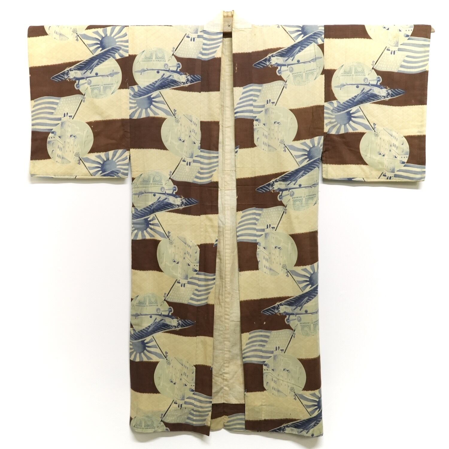 4284 戦前 面白柄 襦袢 大正ロマン 旭日旗 星条旗 日米 アンティーク