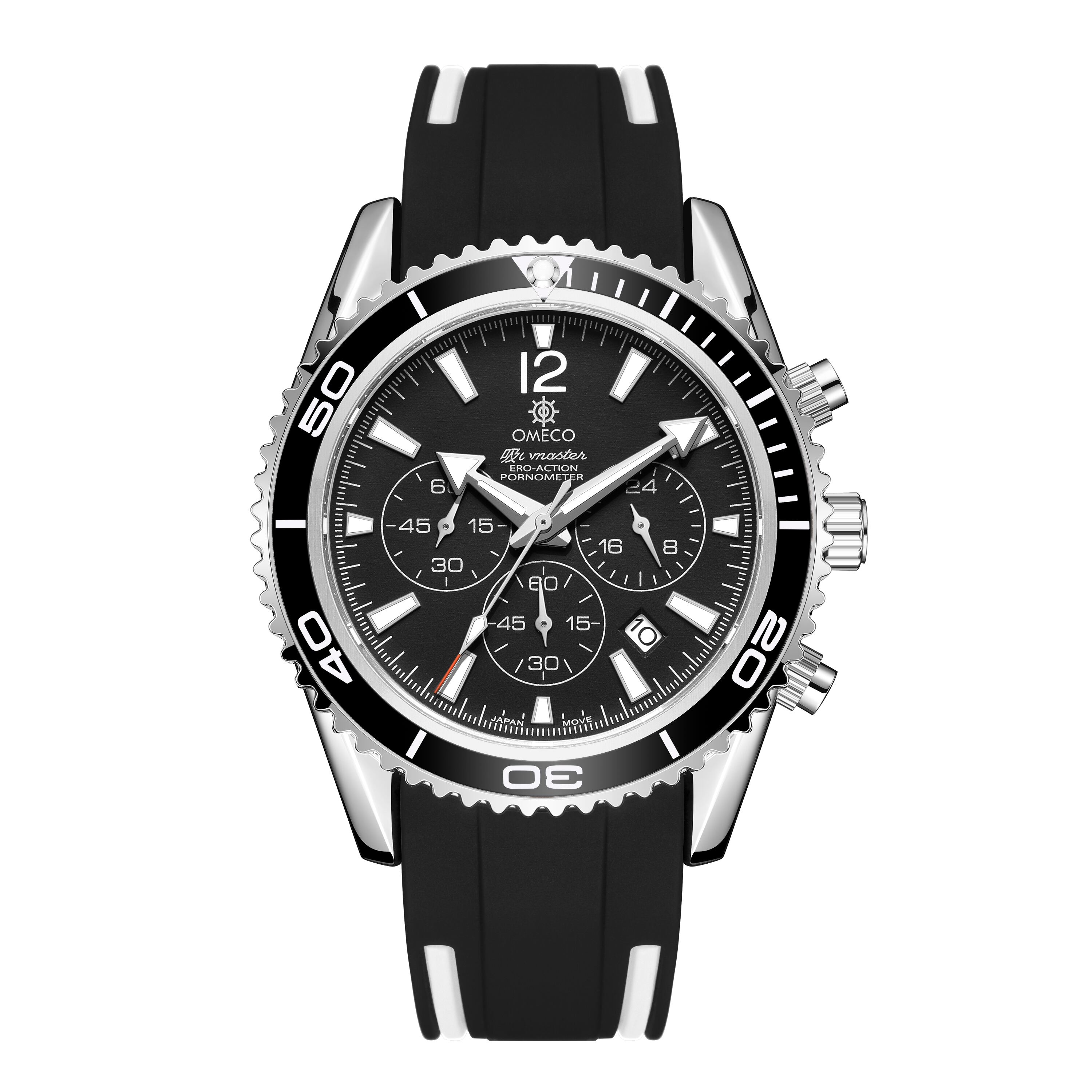 【OMECO】CHRONOGRAPH WATCH SUI-MASTER BLACKメンズ腕時計 男性用時計 日本製ムーブメント