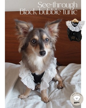 シースルー ブラック バブル チュニック 犬服 ドッグウエア ドット 水玉 ボタン トップス ノースリーブ 袖なし 黒 レース モノトーン チェック