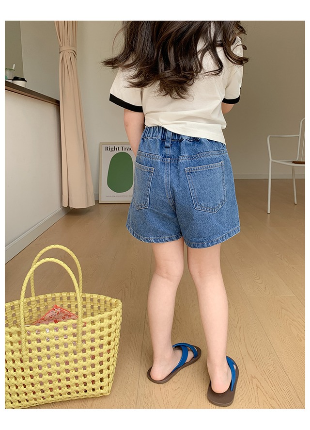 【KID】女の子シンプルカジュアルデニムハーフパンツ - 9
