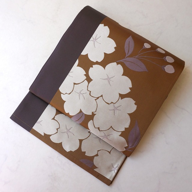 【ふくろ帯】似せ紫×桑茶　桜文　ふくろ帯