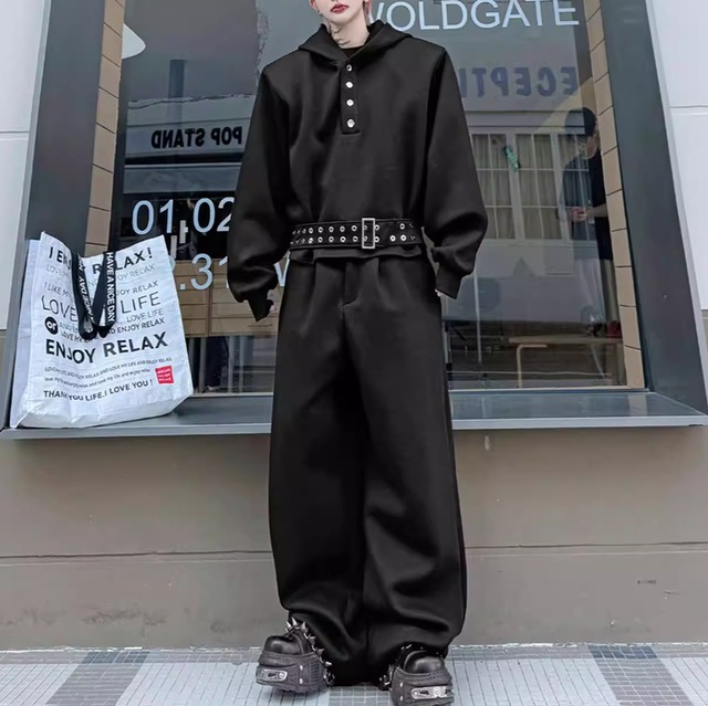 ルーズフィット　フーデッドセットアップ　2カラー　LB1719