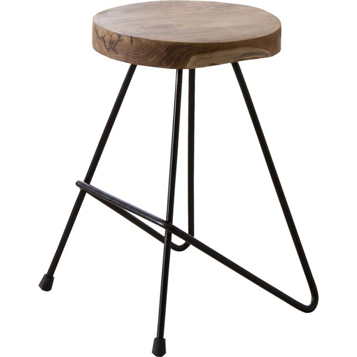 ラウンドスツール 天然木 チーク オイル仕上げ アイアン 粉体塗装