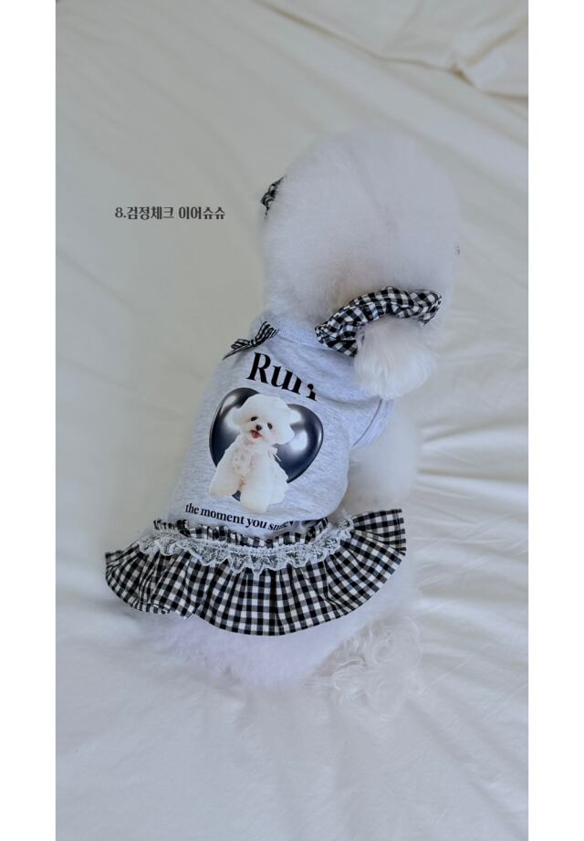 即納販売 BLACK check 犬用イヤーシュシュ 韓国犬服 | Hirokke Atelier