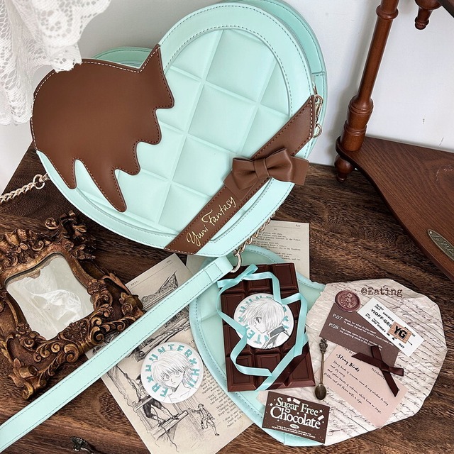 推し活やお茶会に。甘ロリ ハート型 痛バッグ チョコデザイン 2way ショルダーバッグ 上品 可愛い