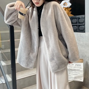 フェイクムートン Vネック ノーカラー コート 3412402