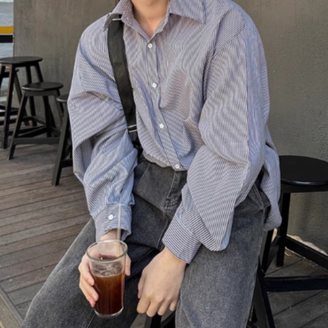 ブラックストライプカジュアルシャツ　0827