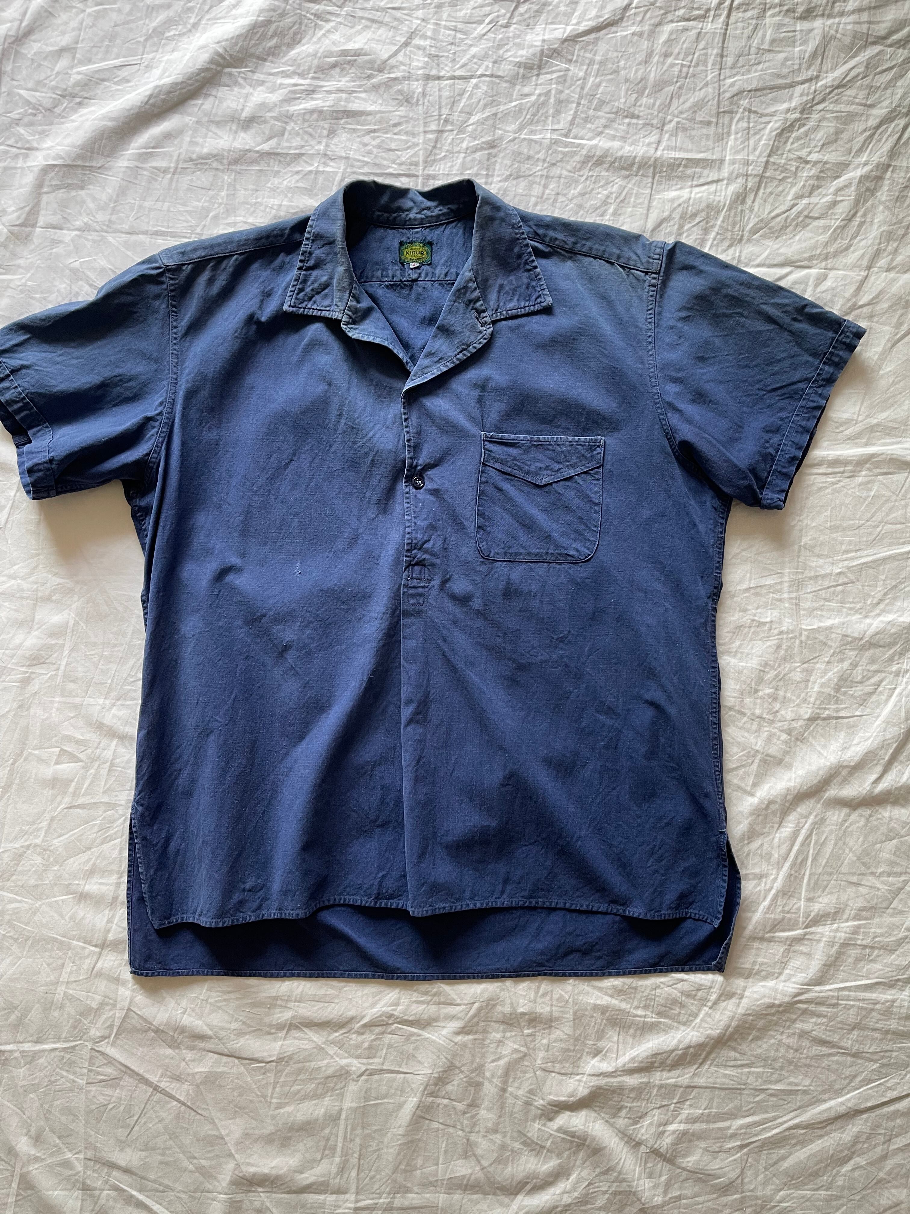 French vintage Blue cotton short sleeves shirts